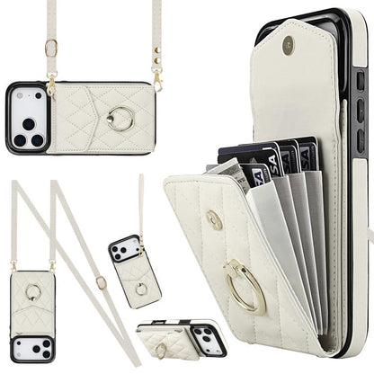 Rhombic Texture Card Bag Phone Case with Long Lanyard, For iPhone 17e / 16e, For iPhone 17 Pro Max, For iPhone 17 Pro, For iPhone 17, For iPhone Air, For iPhone 15 Pro Max
