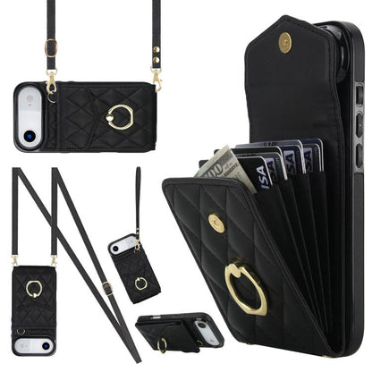 Rhombic Texture Card Bag Phone Case with Long Lanyard, For iPhone 17e / 16e, For iPhone 17 Pro Max, For iPhone 17 Pro, For iPhone 17, For iPhone Air, For iPhone 15 Pro Max