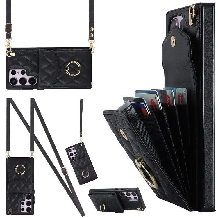 Rhombic Texture Card Bag Phone Case with Long Lanyard, For Samsung Galaxy S24 5G, For Samsung Galaxy A54 5G, For Samsung Galaxy S23 Ultra 5G, For Samsung Galaxy S23+ 5G, For Samsung Galaxy S23 5G, For Samsung Galaxy Note20 Ultra