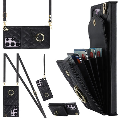 Rhombic Texture Card Bag Phone Case with Long Lanyard, For Samsung Galaxy S24 5G, For Samsung Galaxy A54 5G, For Samsung Galaxy S23 Ultra 5G, For Samsung Galaxy S23+ 5G, For Samsung Galaxy S23 5G, For Samsung Galaxy Note20 Ultra