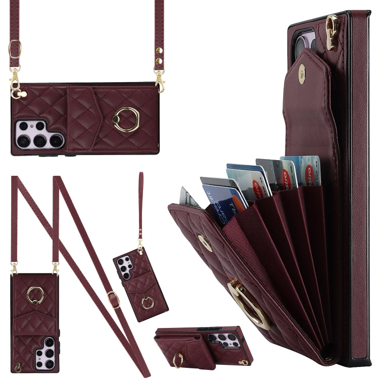 Rhombic Texture Card Bag Phone Case with Long Lanyard, For Samsung Galaxy S24 5G, For Samsung Galaxy A54 5G, For Samsung Galaxy S23 Ultra 5G, For Samsung Galaxy S23+ 5G, For Samsung Galaxy S23 5G, For Samsung Galaxy Note20 Ultra