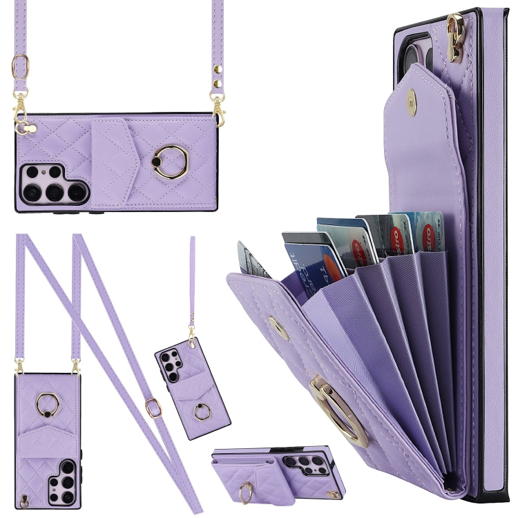 Rhombic Texture Card Bag Phone Case with Long Lanyard, For Samsung Galaxy S24 5G, For Samsung Galaxy A54 5G, For Samsung Galaxy S23 Ultra 5G, For Samsung Galaxy S23+ 5G, For Samsung Galaxy S23 5G, For Samsung Galaxy Note20 Ultra
