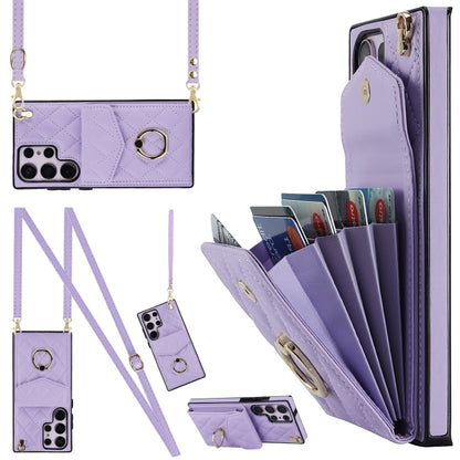 Rhombic Texture Card Bag Phone Case with Long Lanyard, For Samsung Galaxy S24 5G, For Samsung Galaxy A54 5G, For Samsung Galaxy S23 Ultra 5G, For Samsung Galaxy S23+ 5G, For Samsung Galaxy S23 5G, For Samsung Galaxy Note20 Ultra