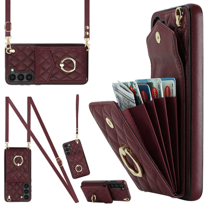 Rhombic Texture Card Bag Phone Case with Long Lanyard, For Samsung Galaxy S24 5G, For Samsung Galaxy A54 5G, For Samsung Galaxy S23 Ultra 5G, For Samsung Galaxy S23+ 5G, For Samsung Galaxy S23 5G, For Samsung Galaxy Note20 Ultra