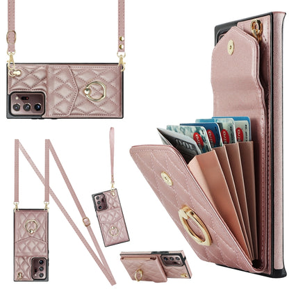 Rhombic Texture Card Bag Phone Case with Long Lanyard, For Samsung Galaxy S24 5G, For Samsung Galaxy A54 5G, For Samsung Galaxy S23 Ultra 5G, For Samsung Galaxy S23+ 5G, For Samsung Galaxy S23 5G, For Samsung Galaxy Note20 Ultra