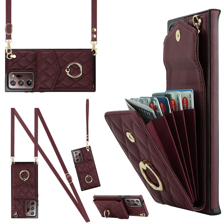 Rhombic Texture Card Bag Phone Case with Long Lanyard, For Samsung Galaxy S24 5G, For Samsung Galaxy A54 5G, For Samsung Galaxy S23 Ultra 5G, For Samsung Galaxy S23+ 5G, For Samsung Galaxy S23 5G, For Samsung Galaxy Note20 Ultra
