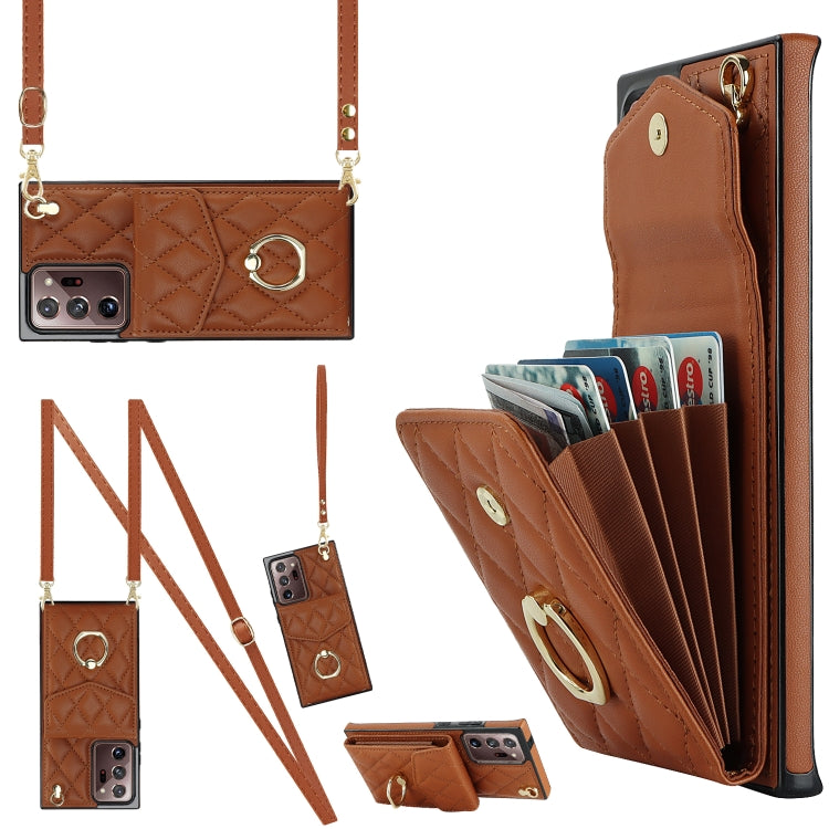 Rhombic Texture Card Bag Phone Case with Long Lanyard, For Samsung Galaxy S24 5G, For Samsung Galaxy A54 5G, For Samsung Galaxy S23 Ultra 5G, For Samsung Galaxy S23+ 5G, For Samsung Galaxy S23 5G, For Samsung Galaxy Note20 Ultra