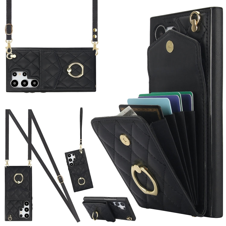 Rhombic Texture Card Bag Phone Case with Long Lanyard, For Samsung Galaxy S26+ 5G, For Samsung Galaxy S26 Ultra 5G, For Samsung Galaxy S26 5G, For Samsung Galaxy S25 Edge 5G, For Samsung Galaxy S24 Ultra 5G, For Samsung Galaxy S24+ 5G