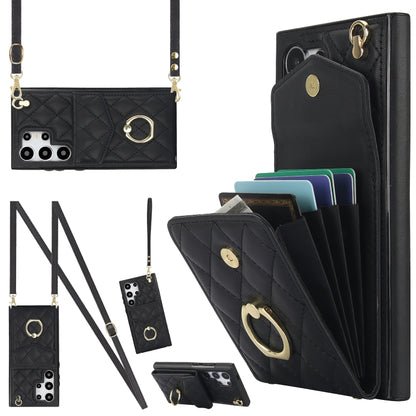 Rhombic Texture Card Bag Phone Case with Long Lanyard, For Samsung Galaxy S26+ 5G, For Samsung Galaxy S26 Ultra 5G, For Samsung Galaxy S26 5G, For Samsung Galaxy S25 Edge 5G, For Samsung Galaxy S24 Ultra 5G, For Samsung Galaxy S24+ 5G