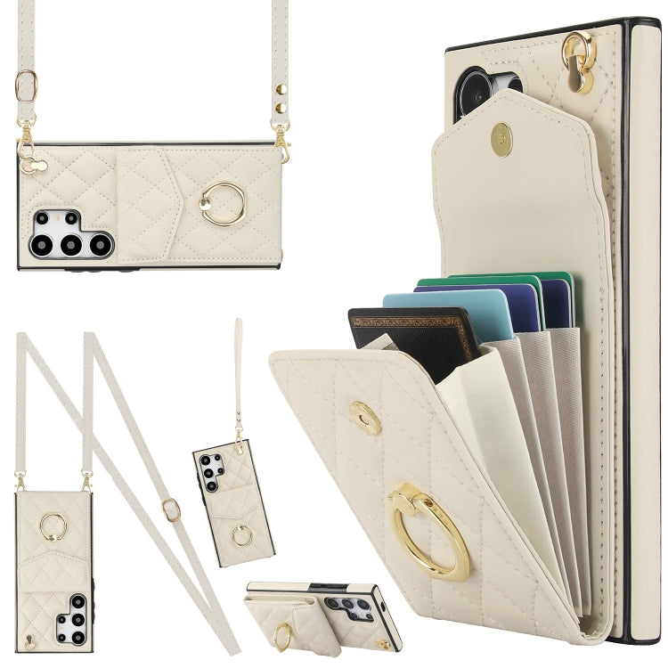 Rhombic Texture Card Bag Phone Case with Long Lanyard, For Samsung Galaxy S26+ 5G, For Samsung Galaxy S26 Ultra 5G, For Samsung Galaxy S26 5G, For Samsung Galaxy S25 Edge 5G, For Samsung Galaxy S24 Ultra 5G, For Samsung Galaxy S24+ 5G