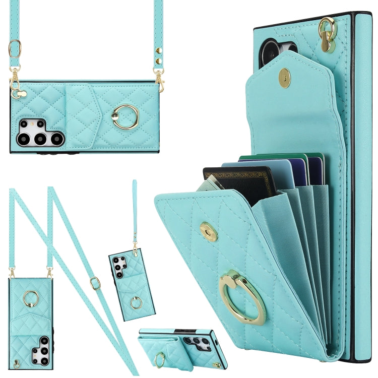 Rhombic Texture Card Bag Phone Case with Long Lanyard, For Samsung Galaxy S26+ 5G, For Samsung Galaxy S26 Ultra 5G, For Samsung Galaxy S26 5G, For Samsung Galaxy S25 Edge 5G, For Samsung Galaxy S24 Ultra 5G, For Samsung Galaxy S24+ 5G