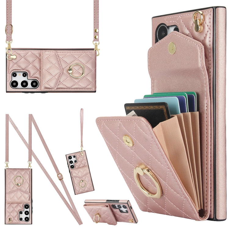 Rhombic Texture Card Bag Phone Case with Long Lanyard, For Samsung Galaxy S26+ 5G, For Samsung Galaxy S26 Ultra 5G, For Samsung Galaxy S26 5G, For Samsung Galaxy S25 Edge 5G, For Samsung Galaxy S24 Ultra 5G, For Samsung Galaxy S24+ 5G