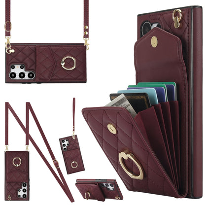 Rhombic Texture Card Bag Phone Case with Long Lanyard, For Samsung Galaxy S26+ 5G, For Samsung Galaxy S26 Ultra 5G, For Samsung Galaxy S26 5G, For Samsung Galaxy S25 Edge 5G, For Samsung Galaxy S24 Ultra 5G, For Samsung Galaxy S24+ 5G