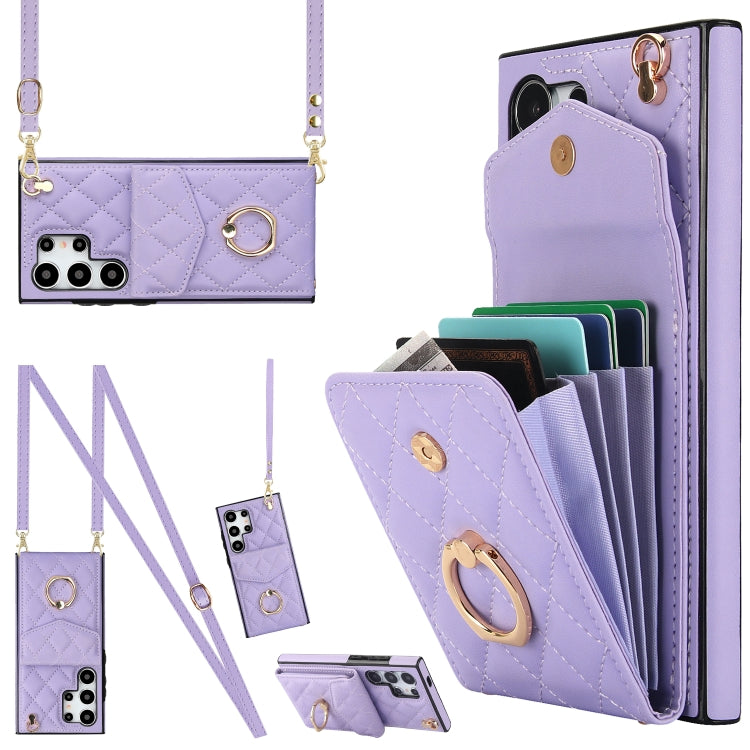 Rhombic Texture Card Bag Phone Case with Long Lanyard, For Samsung Galaxy S26+ 5G, For Samsung Galaxy S26 Ultra 5G, For Samsung Galaxy S26 5G, For Samsung Galaxy S25 Edge 5G, For Samsung Galaxy S24 Ultra 5G, For Samsung Galaxy S24+ 5G