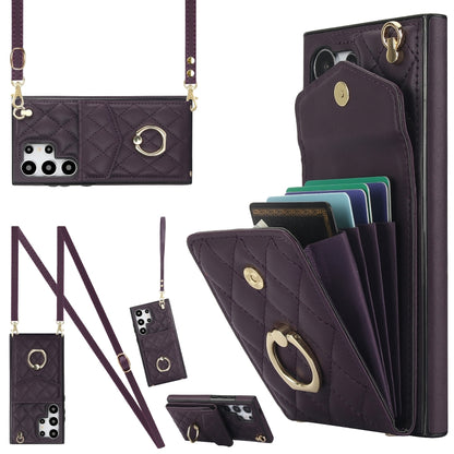 Rhombic Texture Card Bag Phone Case with Long Lanyard, For Samsung Galaxy S26+ 5G, For Samsung Galaxy S26 Ultra 5G, For Samsung Galaxy S26 5G, For Samsung Galaxy S25 Edge 5G, For Samsung Galaxy S24 Ultra 5G, For Samsung Galaxy S24+ 5G