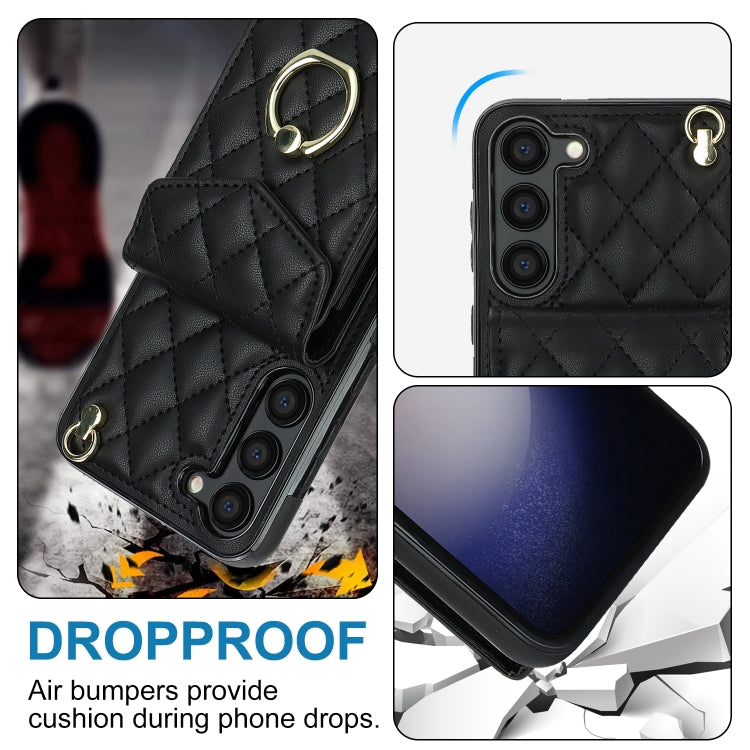 Rhombic Texture Card Bag Phone Case with Long Lanyard, For Samsung Galaxy S24 5G, For Samsung Galaxy A54 5G, For Samsung Galaxy S23 Ultra 5G, For Samsung Galaxy S23+ 5G, For Samsung Galaxy S23 5G, For Samsung Galaxy Note20 Ultra