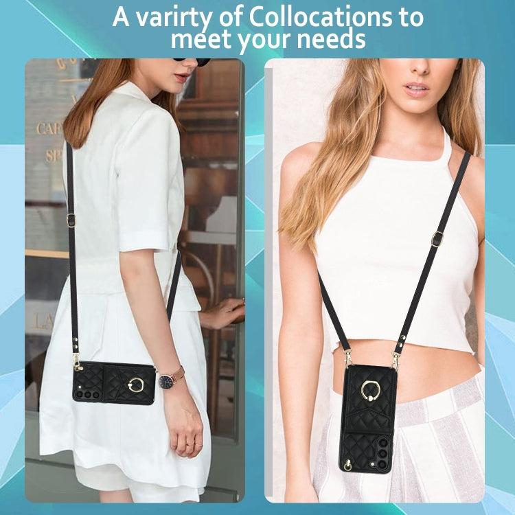 Rhombic Texture Card Bag Phone Case with Long Lanyard, For Samsung Galaxy S24 5G, For Samsung Galaxy A54 5G, For Samsung Galaxy S23 Ultra 5G, For Samsung Galaxy S23+ 5G, For Samsung Galaxy S23 5G, For Samsung Galaxy Note20 Ultra