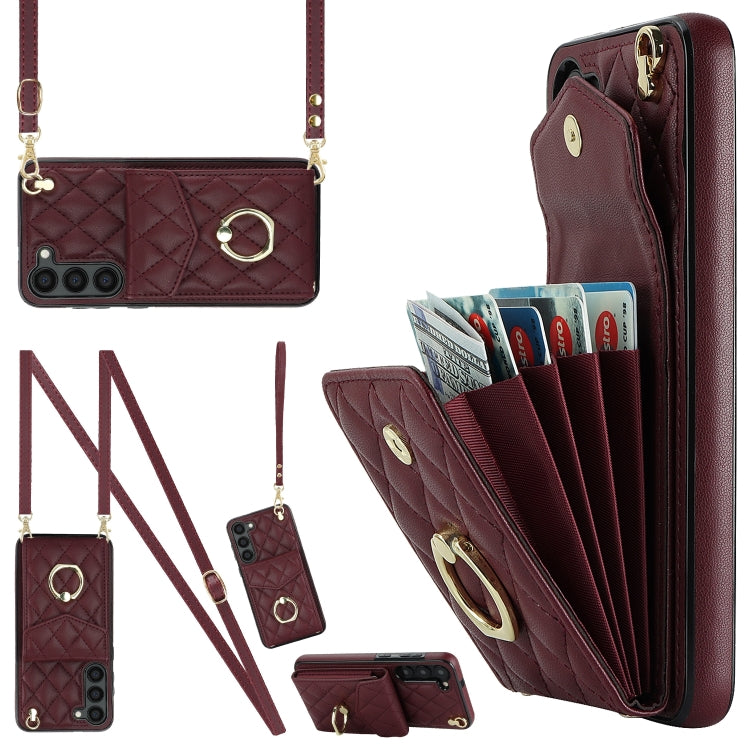 Rhombic Texture Card Bag Phone Case with Long Lanyard, For Samsung Galaxy S26+ 5G, For Samsung Galaxy S26 Ultra 5G, For Samsung Galaxy S26 5G, For Samsung Galaxy S25 Edge 5G, For Samsung Galaxy S24 Ultra 5G, For Samsung Galaxy S24+ 5G