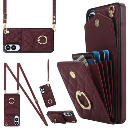 Rhombic Texture Card Bag Phone Case with Long Lanyard, For Samsung Galaxy S26+ 5G, For Samsung Galaxy S26 Ultra 5G, For Samsung Galaxy S26 5G, For Samsung Galaxy S25 Edge 5G, For Samsung Galaxy S24 Ultra 5G, For Samsung Galaxy S24+ 5G