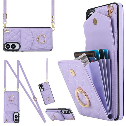 Rhombic Texture Card Bag Phone Case with Long Lanyard, For Samsung Galaxy S26+ 5G, For Samsung Galaxy S26 Ultra 5G, For Samsung Galaxy S26 5G, For Samsung Galaxy S25 Edge 5G, For Samsung Galaxy S24 Ultra 5G, For Samsung Galaxy S24+ 5G