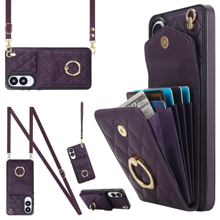 Rhombic Texture Card Bag Phone Case with Long Lanyard, For Samsung Galaxy S26+ 5G, For Samsung Galaxy S26 Ultra 5G, For Samsung Galaxy S26 5G, For Samsung Galaxy S25 Edge 5G, For Samsung Galaxy S24 Ultra 5G, For Samsung Galaxy S24+ 5G