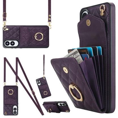 Rhombic Texture Card Bag Phone Case with Long Lanyard, For Samsung Galaxy S26+ 5G, For Samsung Galaxy S26 Ultra 5G, For Samsung Galaxy S26 5G, For Samsung Galaxy S25 Edge 5G, For Samsung Galaxy S24 Ultra 5G, For Samsung Galaxy S24+ 5G