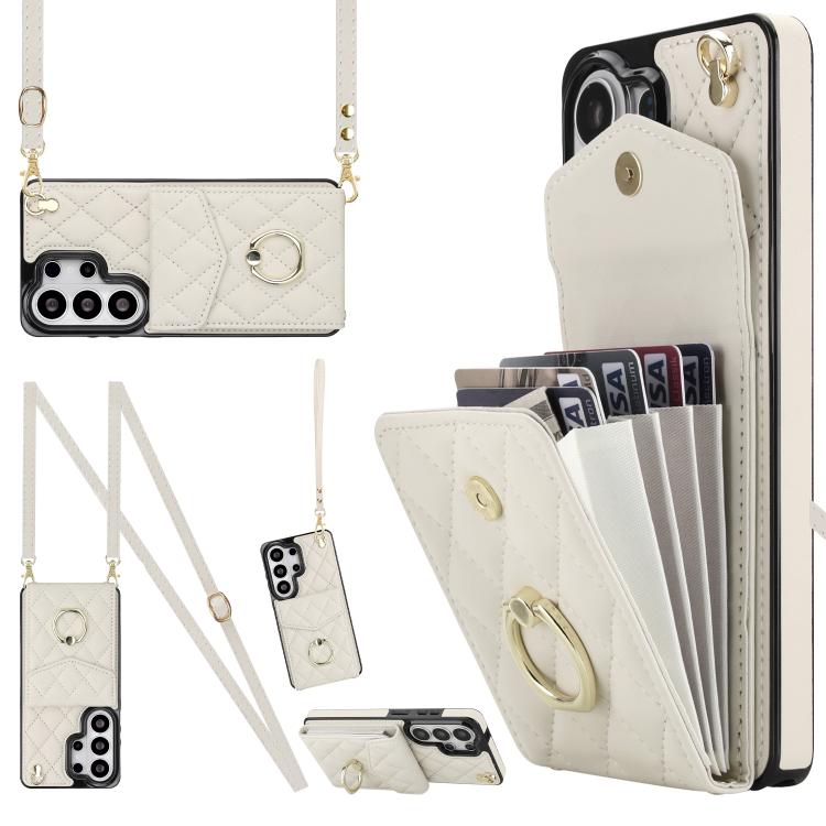 Rhombic Texture Card Bag Phone Case with Long Lanyard, For Samsung Galaxy S26+ 5G, For Samsung Galaxy S26 Ultra 5G, For Samsung Galaxy S26 5G, For Samsung Galaxy S25 Edge 5G, For Samsung Galaxy S24 Ultra 5G, For Samsung Galaxy S24+ 5G