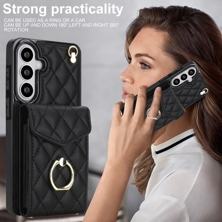 Rhombic Texture Card Bag Phone Case with Long Lanyard, For Samsung Galaxy S26+ 5G, For Samsung Galaxy S26 Ultra 5G, For Samsung Galaxy S26 5G, For Samsung Galaxy S25 Edge 5G, For Samsung Galaxy S24 Ultra 5G, For Samsung Galaxy S24+ 5G