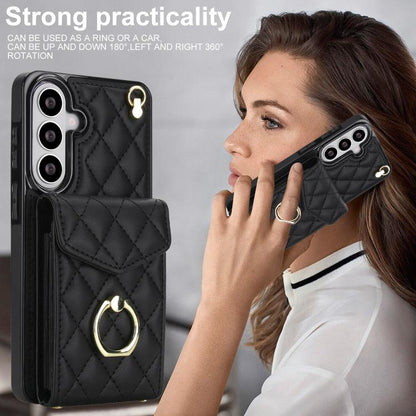 Rhombic Texture Card Bag Phone Case with Long Lanyard, For Samsung Galaxy S26+ 5G, For Samsung Galaxy S26 Ultra 5G, For Samsung Galaxy S26 5G, For Samsung Galaxy S25 Edge 5G, For Samsung Galaxy S24 Ultra 5G, For Samsung Galaxy S24+ 5G