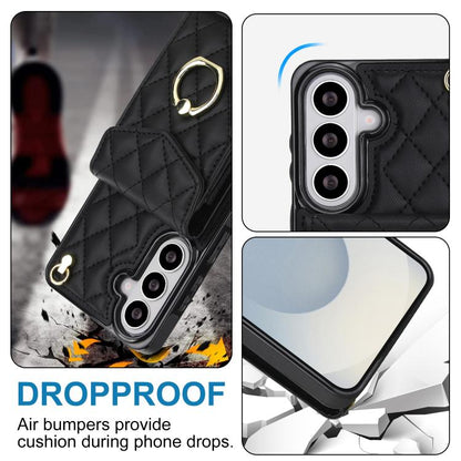 Rhombic Texture Card Bag Phone Case with Long Lanyard, For Samsung Galaxy S26+ 5G, For Samsung Galaxy S26 Ultra 5G, For Samsung Galaxy S26 5G, For Samsung Galaxy S25 Edge 5G, For Samsung Galaxy S24 Ultra 5G, For Samsung Galaxy S24+ 5G
