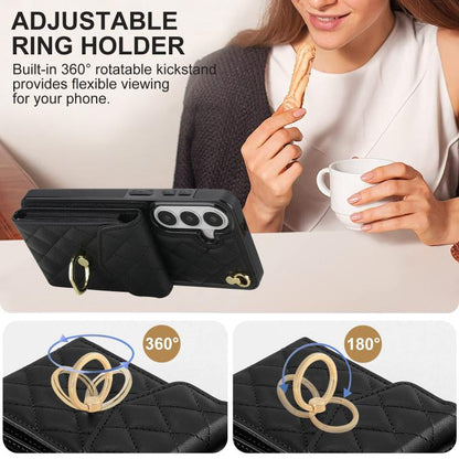 Rhombic Texture Card Bag Phone Case with Long Lanyard, For Samsung Galaxy S26+ 5G, For Samsung Galaxy S26 Ultra 5G, For Samsung Galaxy S26 5G, For Samsung Galaxy S25 Edge 5G, For Samsung Galaxy S24 Ultra 5G, For Samsung Galaxy S24+ 5G