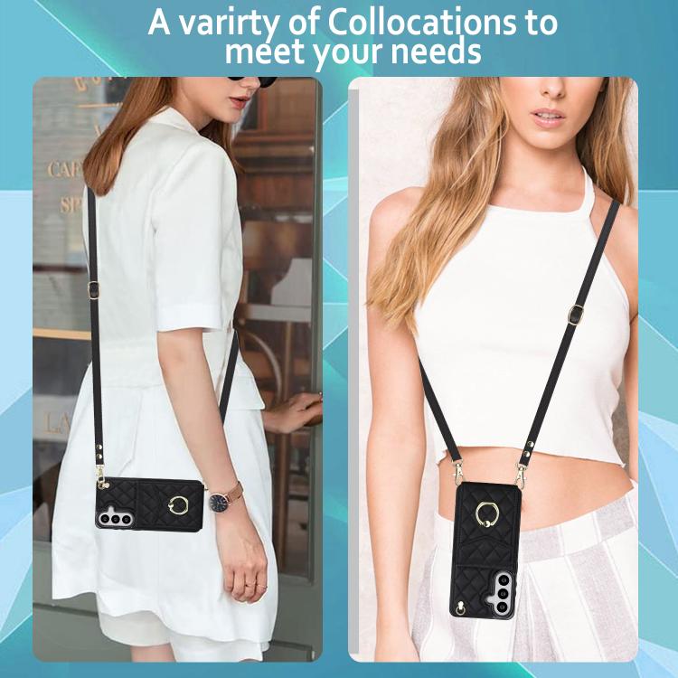 Rhombic Texture Card Bag Phone Case with Long Lanyard, For Samsung Galaxy S26+ 5G, For Samsung Galaxy S26 Ultra 5G, For Samsung Galaxy S26 5G, For Samsung Galaxy S25 Edge 5G, For Samsung Galaxy S24 Ultra 5G, For Samsung Galaxy S24+ 5G