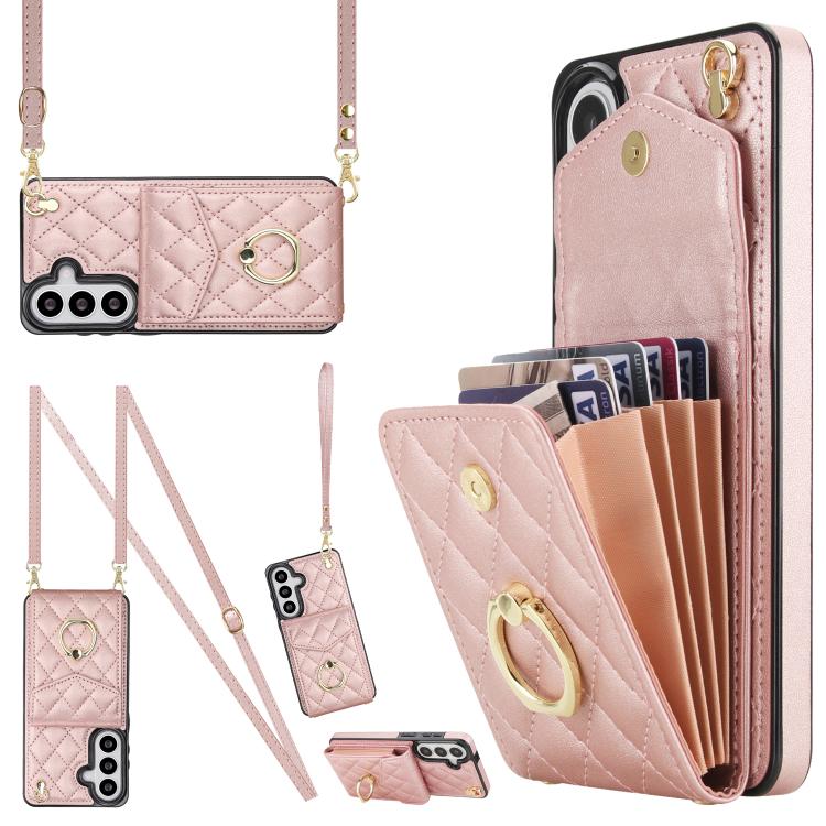 Rhombic Texture Card Bag Phone Case with Long Lanyard, For Samsung Galaxy S26+ 5G, For Samsung Galaxy S26 Ultra 5G, For Samsung Galaxy S26 5G, For Samsung Galaxy S25 Edge 5G, For Samsung Galaxy S24 Ultra 5G, For Samsung Galaxy S24+ 5G