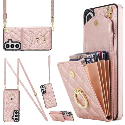 Rhombic Texture Card Bag Phone Case with Long Lanyard, For Samsung Galaxy S26+ 5G, For Samsung Galaxy S26 Ultra 5G, For Samsung Galaxy S26 5G, For Samsung Galaxy S25 Edge 5G, For Samsung Galaxy S24 Ultra 5G, For Samsung Galaxy S24+ 5G