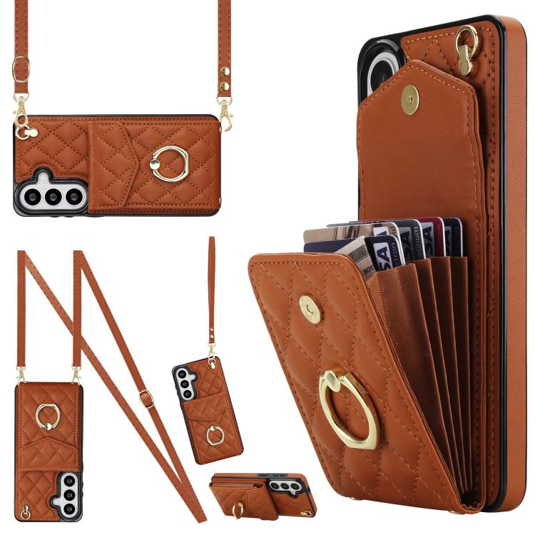 Rhombic Texture Card Bag Phone Case with Long Lanyard, For Samsung Galaxy S26+ 5G, For Samsung Galaxy S26 Ultra 5G, For Samsung Galaxy S26 5G, For Samsung Galaxy S25 Edge 5G, For Samsung Galaxy S24 Ultra 5G, For Samsung Galaxy S24+ 5G