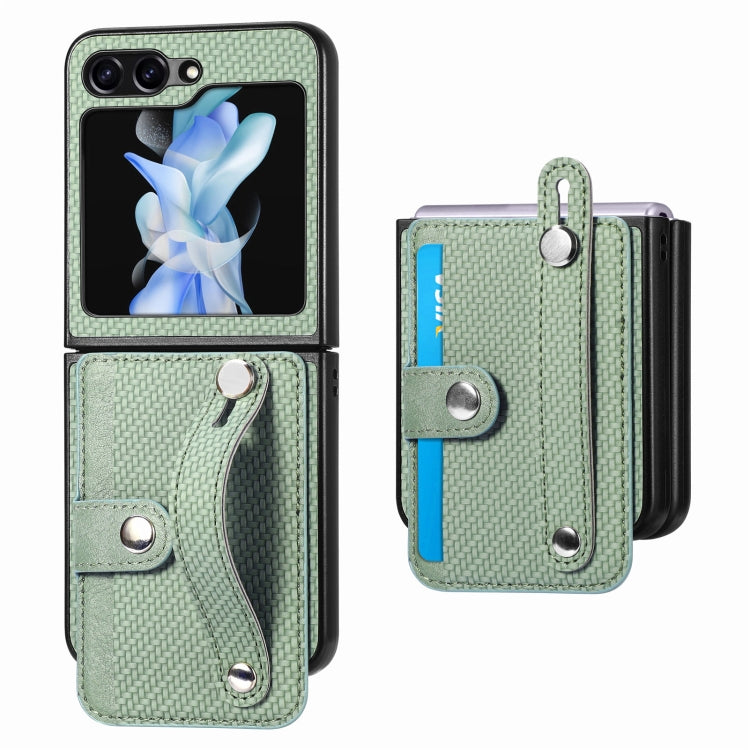 Carbon Fiber Wristband Wallet Back Phone Case, For Samsung Galaxy Z Flip5