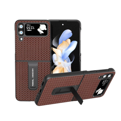Genuine Leather Luxury Series Phone Case with Holder, For Samsung Galaxy Z Flip5, For Samsung Galaxy Z Flip4