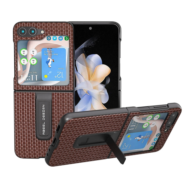 Genuine Leather Luxury Series Phone Case with Holder, For Samsung Galaxy Z Flip5, For Samsung Galaxy Z Flip4