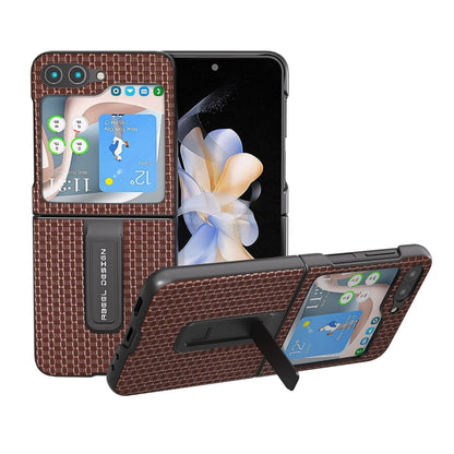 Genuine Leather Luxury Series Phone Case with Holder, For Samsung Galaxy Z Flip5, For Samsung Galaxy Z Flip4