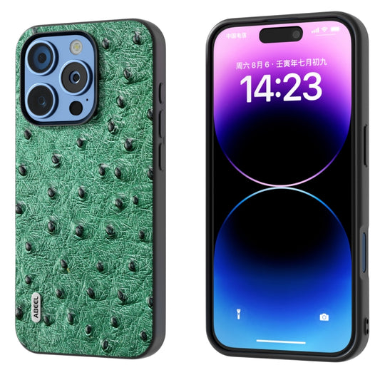ABEEL Genuine Leather Ostrich Texture Phone Case, For iPhone 16 Pro Max, For iPhone 16 Pro, For iPhone 16 Plus, For iPhone 16, For iPhone 15 Pro Max, For iPhone 15 Pro, For iPhone 15 Plus, For iPhone 15, For iPhone 14 Plus, For iPhone 14               ...
