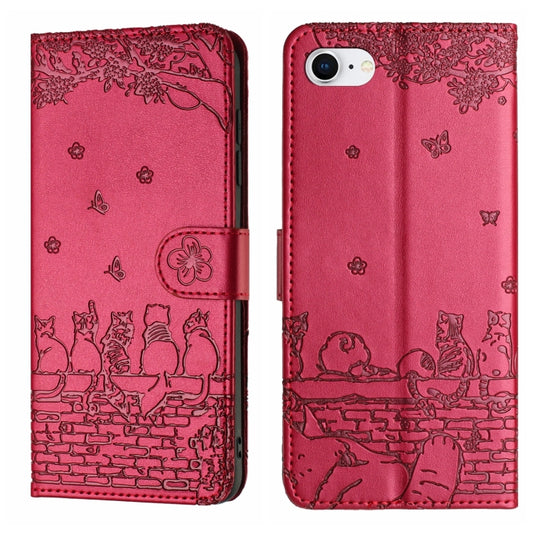 Cat Embossing Pattern Leather Phone Case with Lanyard, For iPhone 16e / 17e, For iPhone 17 Pro Max, For iPhone 17 Pro, For iPhone 17, For iPhone Air, For iPhone 16 Pro Max, For iPhone 16 Pro, For iPhone 16 Plus, For iPhone 16