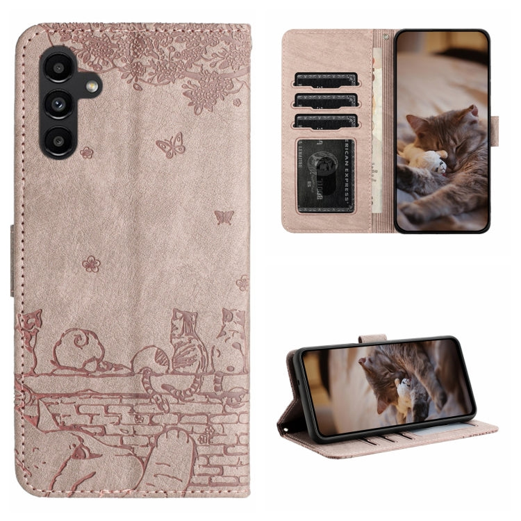 Cat Embossing Pattern Leather Phone Case with Lanyard, For Samsung Galaxy S24 Ultra, For Samsung Galaxy A24, For Samsung Galaxy A15 5G, For Samsung Galaxy A14, For Samsung Galaxy S24+, For Samsung Galaxy A55, For Samsung Galaxy S24, For Samsung Galaxy ...