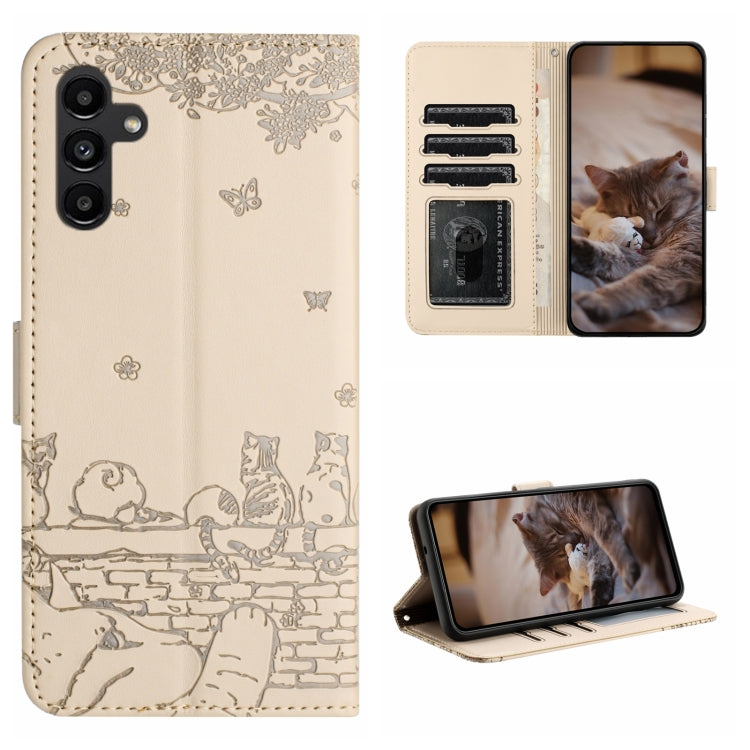 Cat Embossing Pattern Leather Phone Case with Lanyard, For Samsung Galaxy S24 Ultra, For Samsung Galaxy A24, For Samsung Galaxy A15 5G, For Samsung Galaxy A14, For Samsung Galaxy S24+, For Samsung Galaxy A55, For Samsung Galaxy S24, For Samsung Galaxy ...