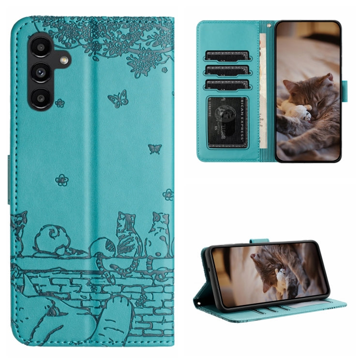 Cat Embossing Pattern Leather Phone Case with Lanyard, For Samsung Galaxy S24 Ultra, For Samsung Galaxy A24, For Samsung Galaxy A15 5G, For Samsung Galaxy A14, For Samsung Galaxy S24+, For Samsung Galaxy A55, For Samsung Galaxy S24, For Samsung Galaxy ...