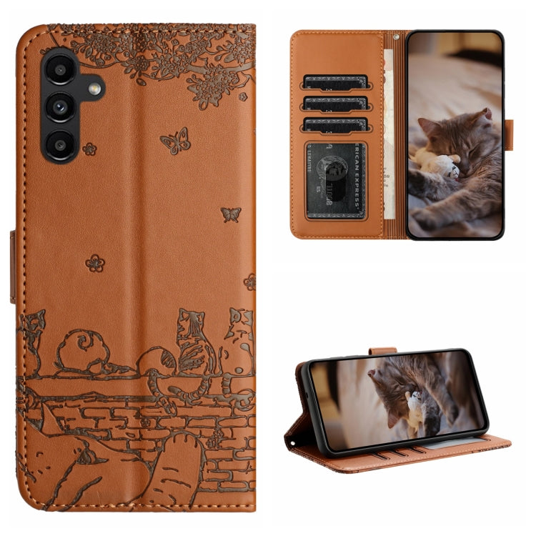 Cat Embossing Pattern Leather Phone Case with Lanyard, For Samsung Galaxy S24 Ultra, For Samsung Galaxy A24, For Samsung Galaxy A15 5G, For Samsung Galaxy A14, For Samsung Galaxy S24+, For Samsung Galaxy A55, For Samsung Galaxy S24, For Samsung Galaxy ...