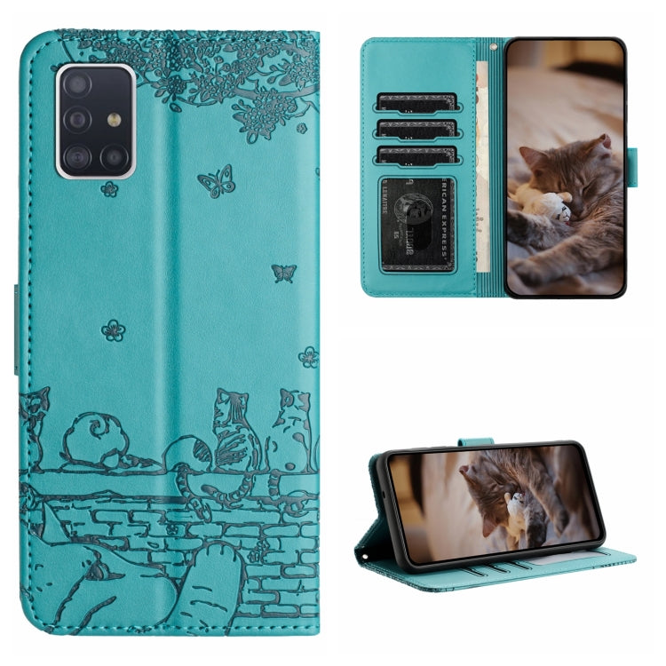 Cat Embossing Pattern Leather Phone Case with Lanyard, For Samsung Galaxy A32 5G, For Samsung Galaxy S21, For Samsung Galaxy S21+, For Samsung Galaxy S21 Ultra, For Samsung Galaxy A12, For Samsung Galaxy A71, For Samsung Galaxy A51