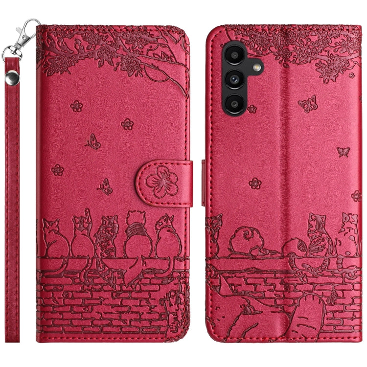 Cat Embossing Pattern Leather Phone Case with Lanyard, For Samsung Galaxy S24 Ultra, For Samsung Galaxy A24, For Samsung Galaxy A15 5G, For Samsung Galaxy A14, For Samsung Galaxy S24+, For Samsung Galaxy A55, For Samsung Galaxy S24, For Samsung Galaxy ...