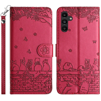 Cat Embossing Pattern Leather Phone Case with Lanyard, For Samsung Galaxy S24 Ultra, For Samsung Galaxy A24, For Samsung Galaxy A15 5G, For Samsung Galaxy A14, For Samsung Galaxy S24+, For Samsung Galaxy A55, For Samsung Galaxy S24, For Samsung Galaxy ...