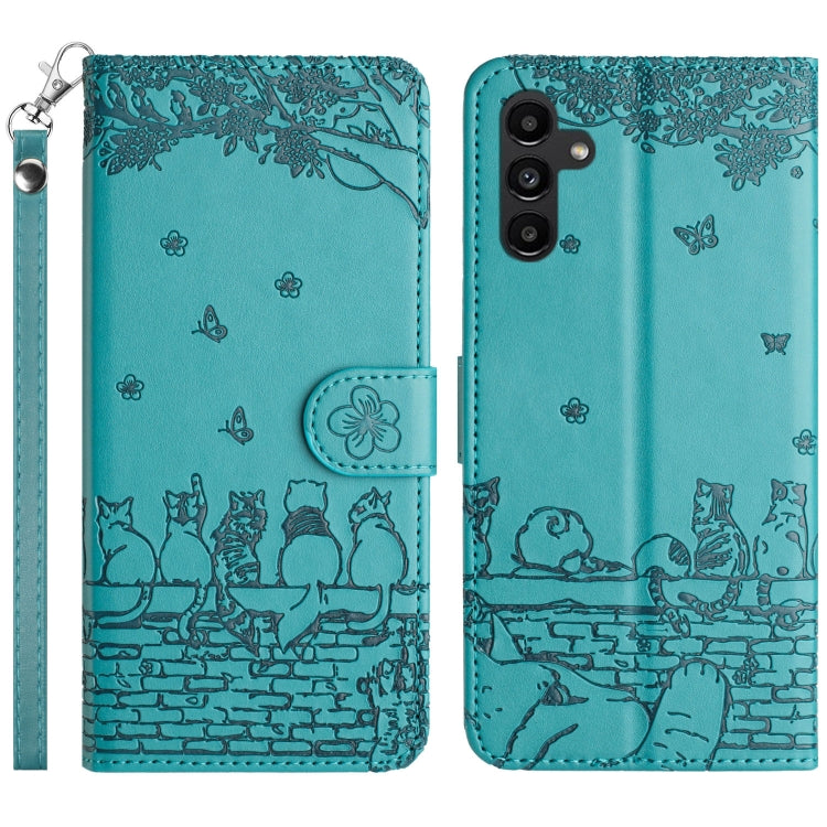 Cat Embossing Pattern Leather Phone Case with Lanyard, For Samsung Galaxy S24 Ultra, For Samsung Galaxy A24, For Samsung Galaxy A15 5G, For Samsung Galaxy A14, For Samsung Galaxy S24+, For Samsung Galaxy A55, For Samsung Galaxy S24, For Samsung Galaxy ...
