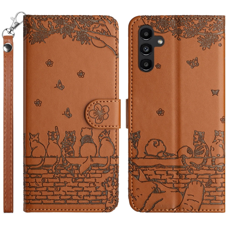 Cat Embossing Pattern Leather Phone Case with Lanyard, For Samsung Galaxy S24 Ultra, For Samsung Galaxy A24, For Samsung Galaxy A15 5G, For Samsung Galaxy A14, For Samsung Galaxy S24+, For Samsung Galaxy A55, For Samsung Galaxy S24, For Samsung Galaxy ...